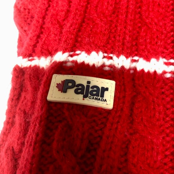 Pajar Canada Est. 1963. Red Cable Knit Wool 80" Scarf | Logo Patch Winter Warm - Picture 3 of 5